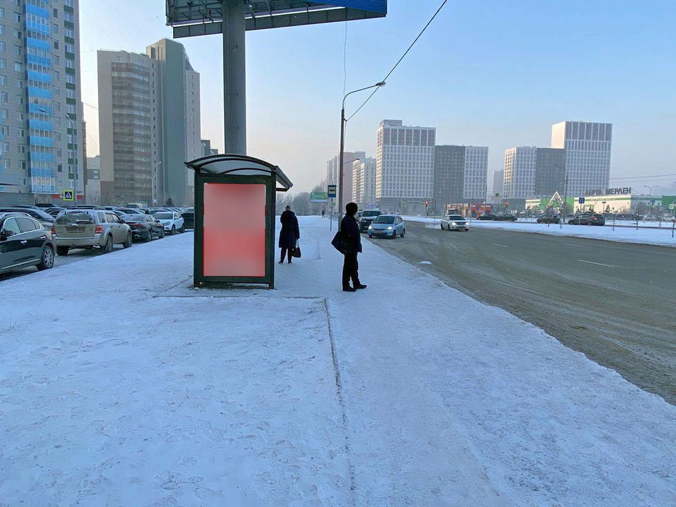Фотография рекламного носителя, тип: Остановка 1.8x1.2, адрес: Алексеева ул., д.49, ост. "ТРЦ Планета", Красноярск, Красноярский край, Россия. Сторона Б №1029761