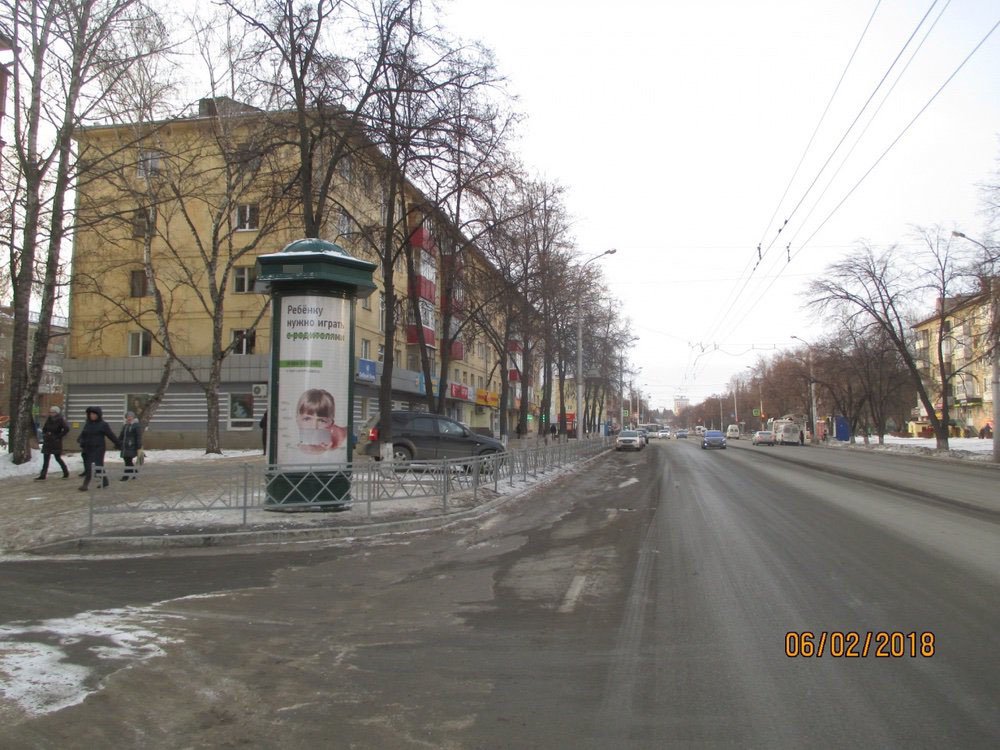 Фотография рекламного носителя, тип: Пиллар 3x1.4, адрес: Первомайская ул., д.58/1, Уфа, Республика Башкортостан, Россия. Сторона Б №744199