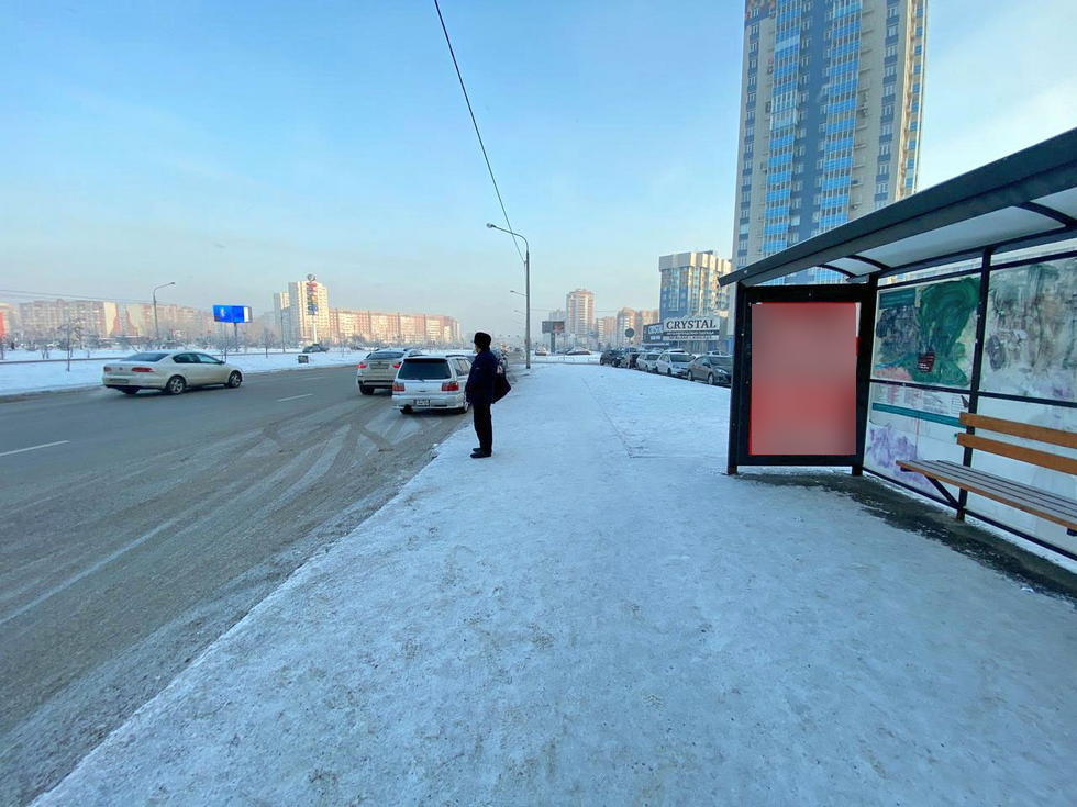 Фотография рекламного носителя, тип: Остановка 1.8x1.2, адрес: Алексеева ул., д.49, ост. "ТРЦ Планета", Красноярск, Красноярский край, Россия. Сторона А №1029760