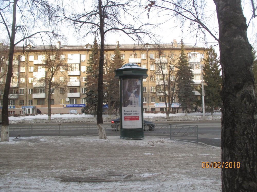 Фотография рекламного носителя, тип: Пиллар 3x1.4, адрес: Первомайская ул., д.58/1, Уфа, Республика Башкортостан, Россия. Сторона В №744200