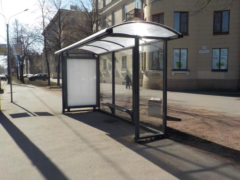 Фотография рекламного носителя, тип: Остановка 1.8x1.2, адрес: Металлистов пр-т. Х Большая Пороховская ул., д.33, Санкт-Петербург, Россия. Сторона А №811589