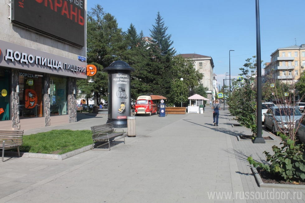 Фотография рекламного носителя, тип: Пиллар 3x1.4, адрес: Мира пр-т., д.60 Х Сурикова ул., Красноярск, Красноярский край, Россия. Сторона Б №858039