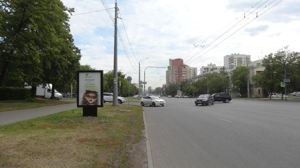 Фотография рекламного носителя, тип: Ситиформат 1.8x1.2, адрес: Воровского ул., X Верхнеуральская ул., Челябинск, Челябинская область, Россия. Сторона В №1013619