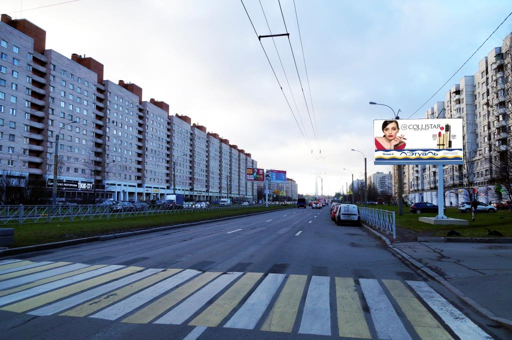 Фотография рекламного носителя, тип: Билборд 3x6, адрес: Богатырский пр-т., д.5, поз.1, Санкт-Петербург, Россия. Сторона A1 №757008