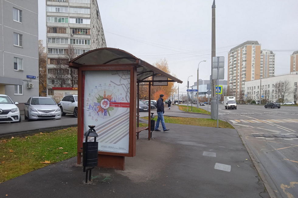 Фотография рекламного носителя, тип: Остановка 1.8x1.2, адрес: Северный б-р., д.6, Москва, Россия. Сторона Б №316433