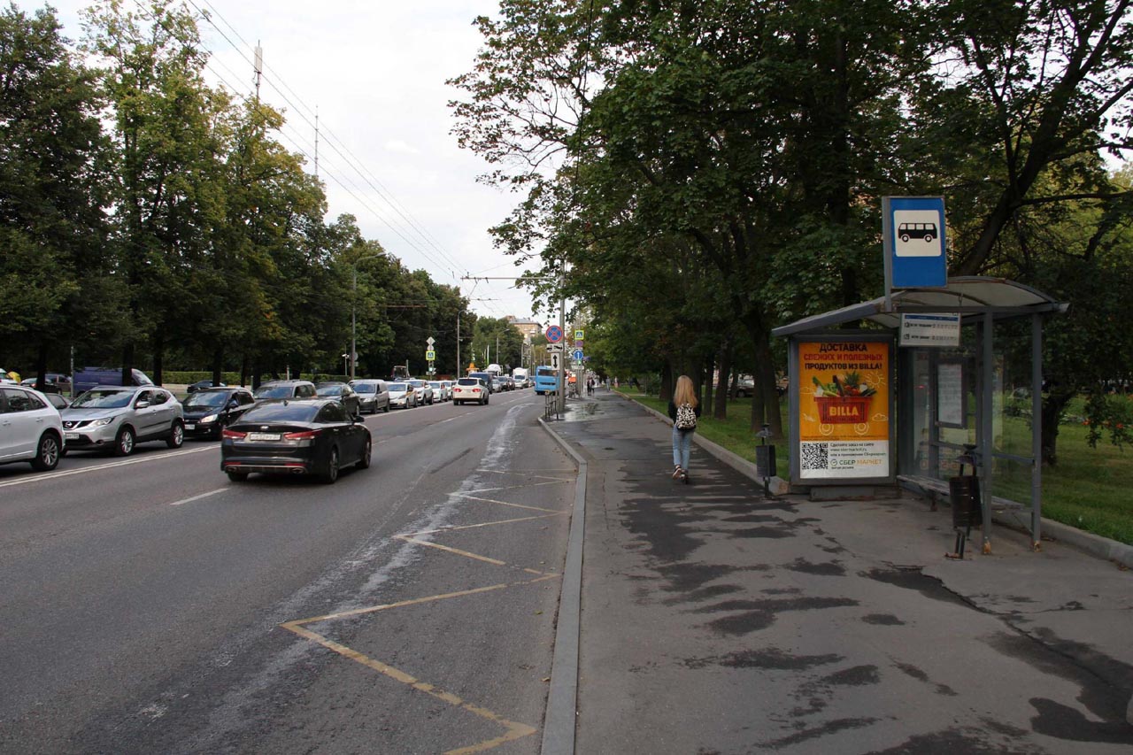 Фотография рекламного носителя, тип: Остановка 1.8x1.2, адрес: Руставели ул., ост. "Яблочкова ул.", Москва, Россия. Сторона А2 №933528