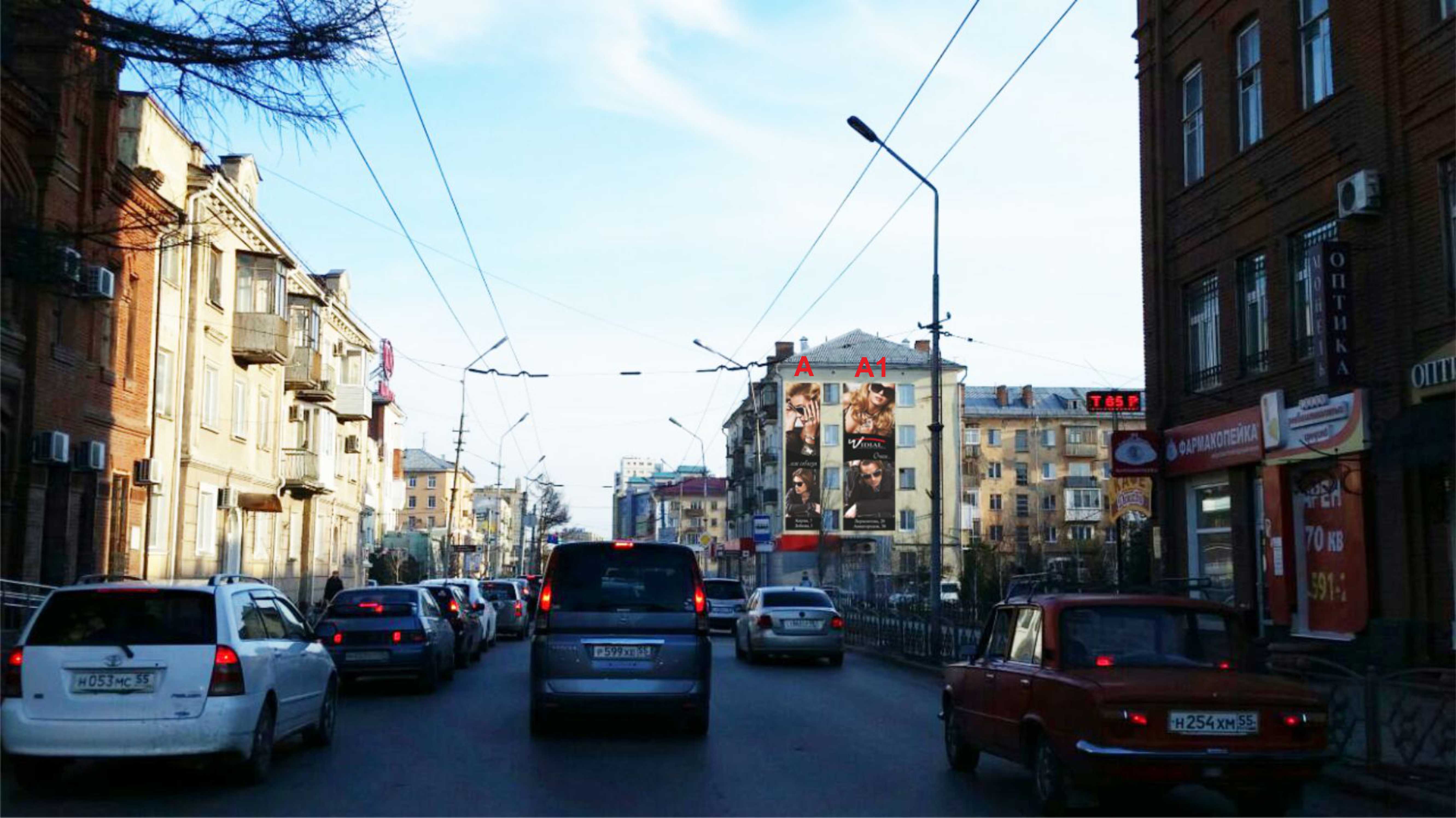 Фотография рекламного носителя, тип: Брандмауэр, адрес: Ленинградская пл., д.1, Омск, Омская область, Россия. Сторона А1 №769082