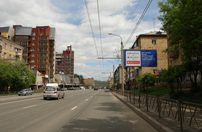 Фотография рекламного носителя, тип: Билборд 3x6, адрес: Свободный пр-т., д.49, Красноярск, Красноярский край, Россия. Сторона А1-А3 №1078379