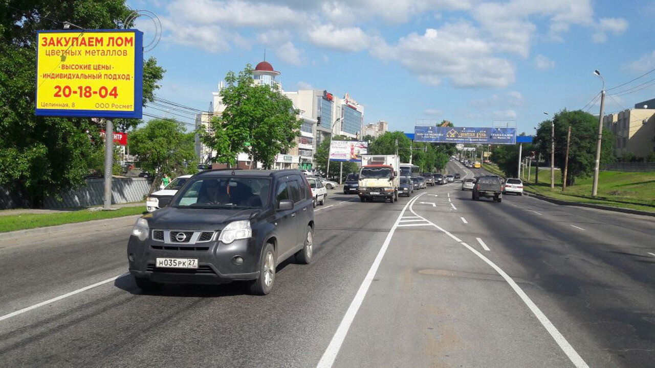 Фотография рекламного носителя, тип: Ситиборд 2.7x3.7, адрес: Большая ост., Погранинститут, из центра, Хабаровск, Хабаровский край, Россия. Сторона Б №971733
