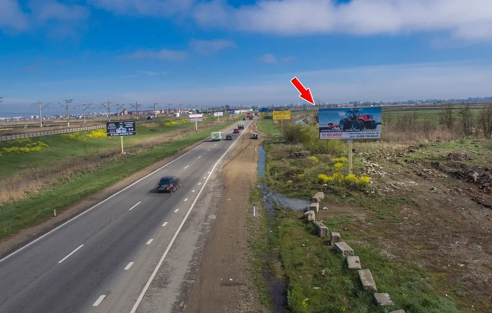 Фотография рекламного носителя, тип: Билборд 3x6, адрес: Краснодар-Новороссийск а/д, 20 884м, Краснодар, Краснодарский край, Россия. Сторона А №477947