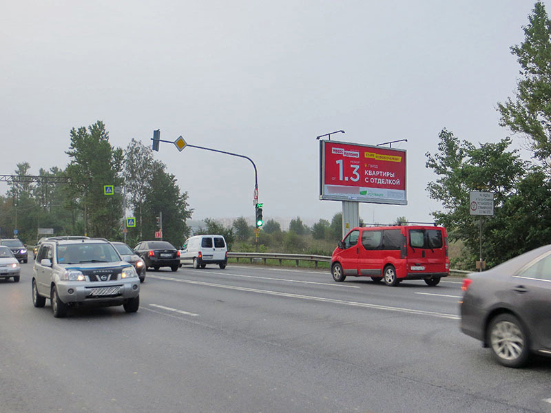 Фотография рекламного носителя, тип: Билборд 3x6, адрес: Московское ш. Х Ленсоветовская дорога, поз.1, Санкт-Петербург, Россия. Сторона A №584562