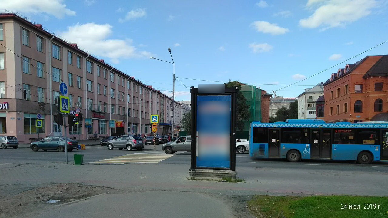 Фотография рекламного носителя, тип: Пиллар 3x1.4, адрес: Троицкий пр-т. Х Поморская ул., поз.2, Архангельск, Архангельская область, Россия. Сторона С №766069