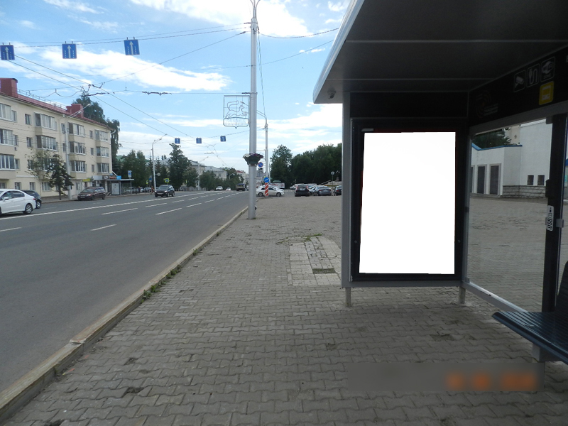 Фотография рекламного носителя, тип: Остановка 1.8x1.2, адрес: З. Валиди ул., д.45/1, поз.2, Уфа, Республика Башкортостан, Россия. Сторона А №827406