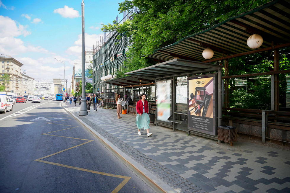 Фотография рекламного носителя, тип: Остановка 1.8x1.2, адрес: Мира пр-т., д.26, стр.1, Москва, Россия. Сторона А №576328