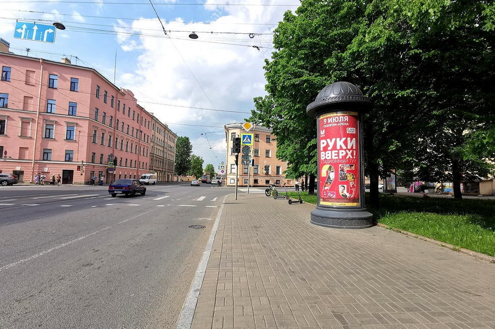 Фотография рекламного носителя, тип: Пиллар 3x1.4, адрес: Старо-Петергофский пр-т. Х Рижский пр-т., д.52, Санкт-Петербург, Россия. Сторона А №707005