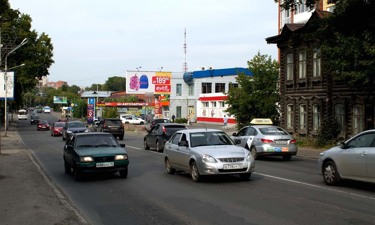 Фотография рекламного носителя, тип: Билборд 3x6, адрес: Красноармейская ул., д.6 Х Сибирская ул., Томск, Томская область, Россия. Сторона A №839522