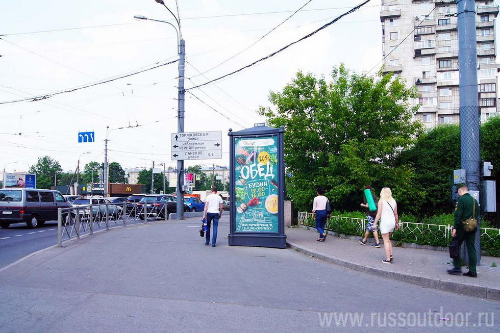 Фотография рекламного носителя, тип: Пиллар 3x1.4, адрес: Академика Крылова ул., д.1, Санкт-Петербург, Россия. Сторона А №724920