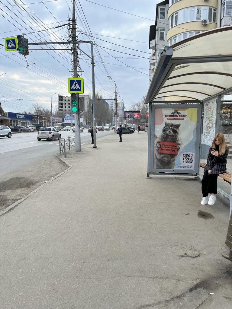 Фотография рекламного носителя, тип: Остановка 1.8x1.2, адрес: Чернышевского ул., вход в Гор. Парк, Саратов, Саратовская область, Россия. Сторона А №585979