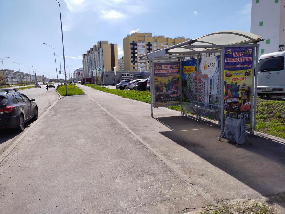 Фотография рекламного носителя, тип: Остановка 1.8x1.2, адрес: Камышинская ул., Ульяновск, Ульяновская область, Россия. Сторона А №1027879