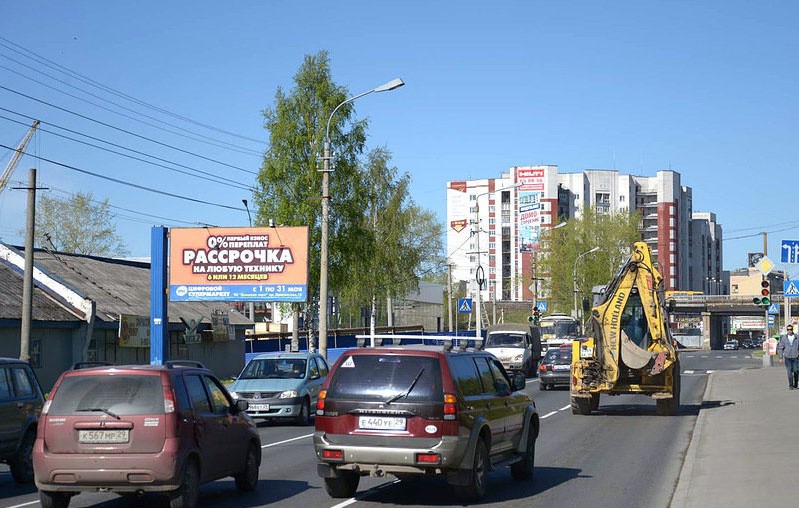 Фотография рекламного носителя, тип: Билборд 3x6, адрес: Ленинградский пр-т. Х Коммунальная ул., Архангельск, Архангельская область, Россия. Сторона Б №667176