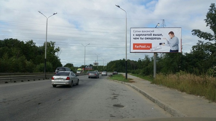 Фотография рекламного носителя, тип: Билборд 3x6, адрес: Магистральная ул. Х Юности ул., поворот на базу, Хабаровск, Хабаровский край, Россия. Сторона А №797191