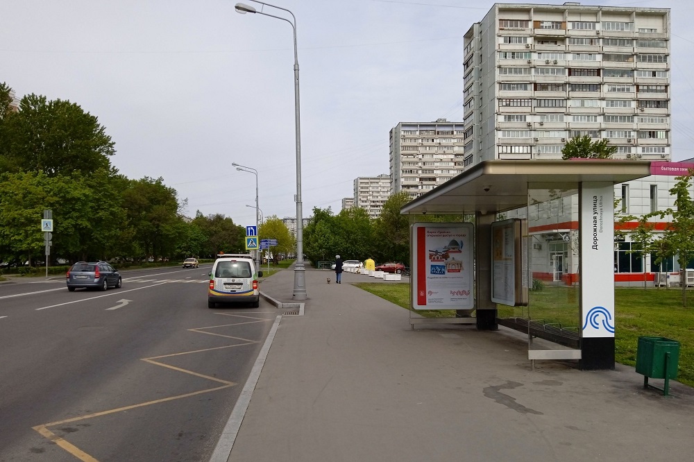 Фотография рекламного носителя, тип: Остановка 1.8x1.2, адрес: Россошанская ул., ост. Дорожная ул., Москва, Россия. Сторона А №1066097