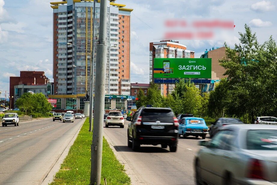 Фотография рекламного носителя, тип: Суперсайт 4x12, адрес: Борсоева ул., д.69, Улан-Удэ, Республика Бурятия, Россия. Сторона А №697381