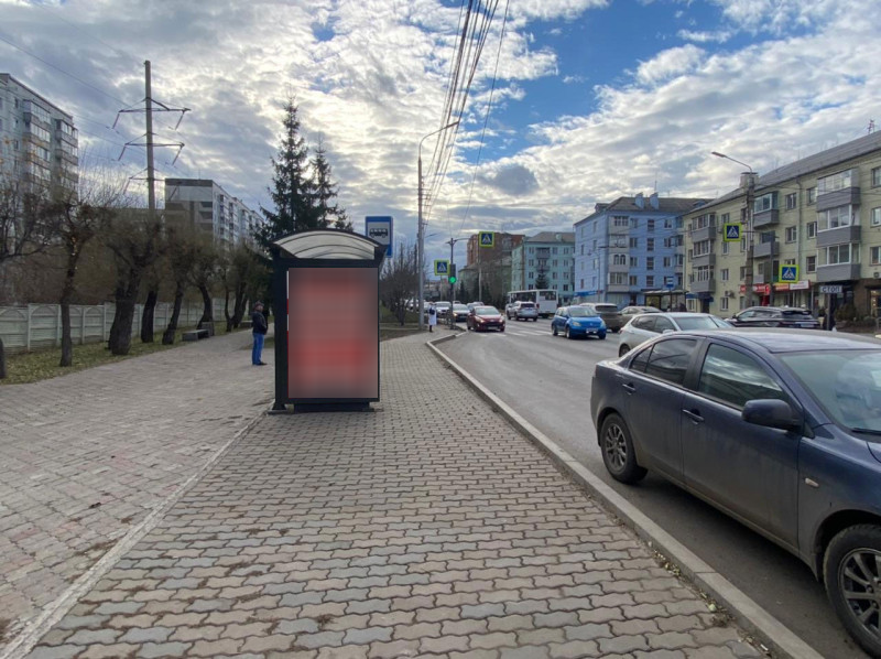 Фотография рекламного носителя, тип: Остановка 1.8x1.2, адрес: Свободный пр-т., 75а, Красноярск, Красноярский край, Россия. Сторона Б №820858