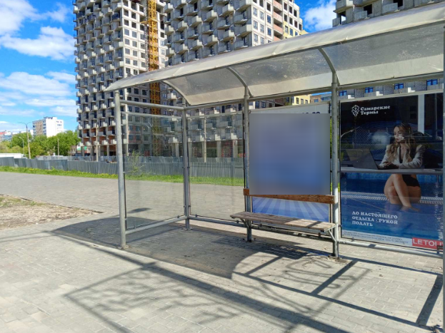 Фотография рекламного носителя, тип: Остановка 1.8x1.2, адрес: Московское ш. Х Бубнова ул., Самара, Самарская область, Россия. Сторона B1 №828871