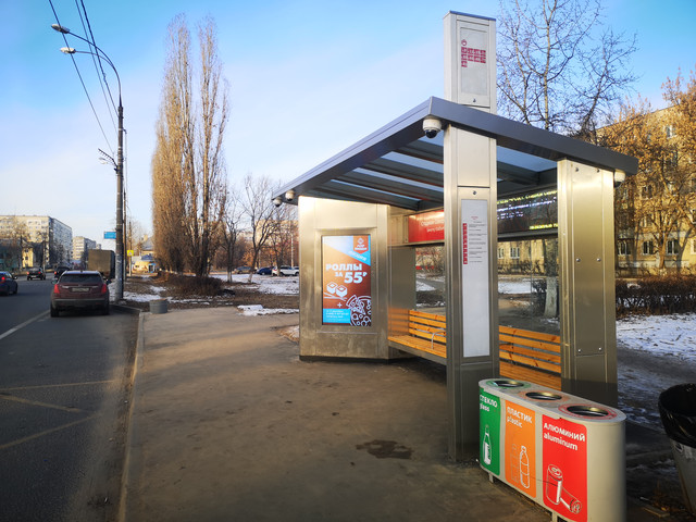 Фотография рекламного носителя, тип: Остановка, адрес: Бусыгина пр-т., ост. Стадион Северный, Нижний Новгород, Нижегородская область, Россия. Сторона A+B №870030