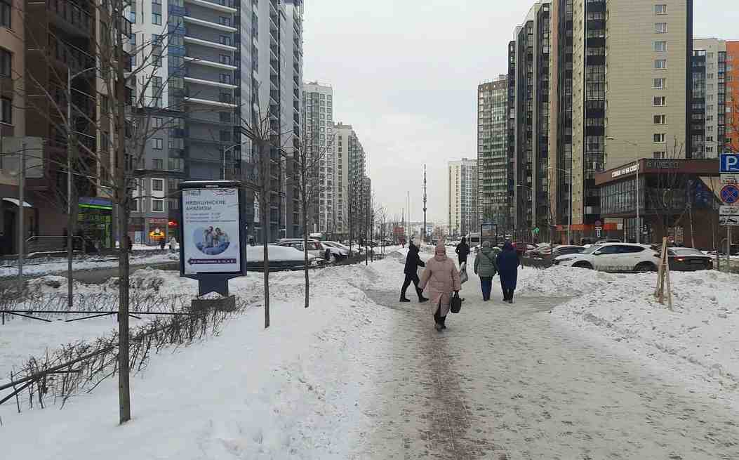 Фотография рекламного носителя, тип: Ситиформат 1.8x1.2, адрес: Мурино пос., Менделеева б-р., д.9 корп.1, Ленинградская область, Россия. Сторона Б №1047085