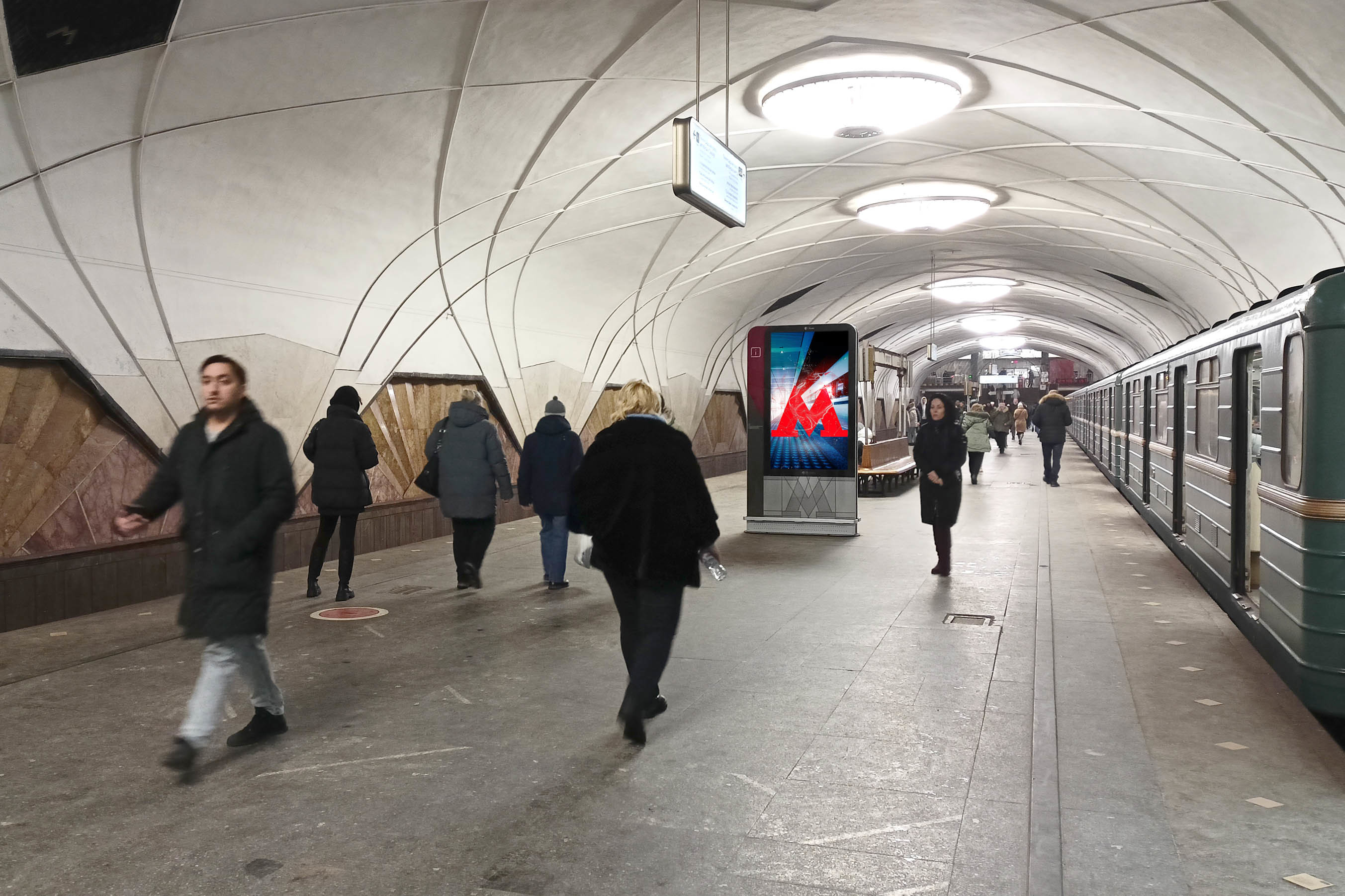 Фотография рекламного носителя, тип: Видеоэкран, адрес: Станция метро «Аэропорт», линия Замоскворецкая, Москва, Россия. Сторона/вариант А1 №1076352