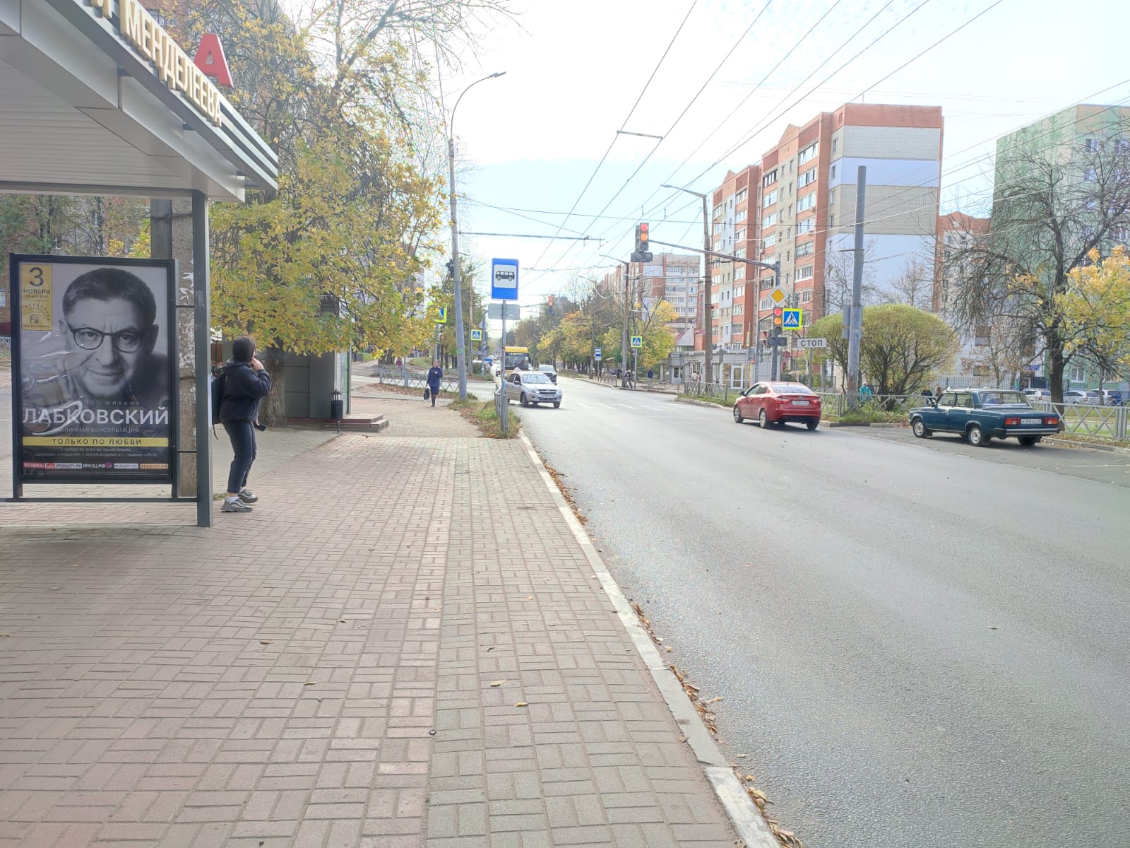 Фотография рекламного носителя, тип: Остановка 1.8x1.2, адрес: Гагарина ул., д.43, ост. Менделеева ул., Ярославль, Ярославская область, Россия. Сторона Б1 №1079516