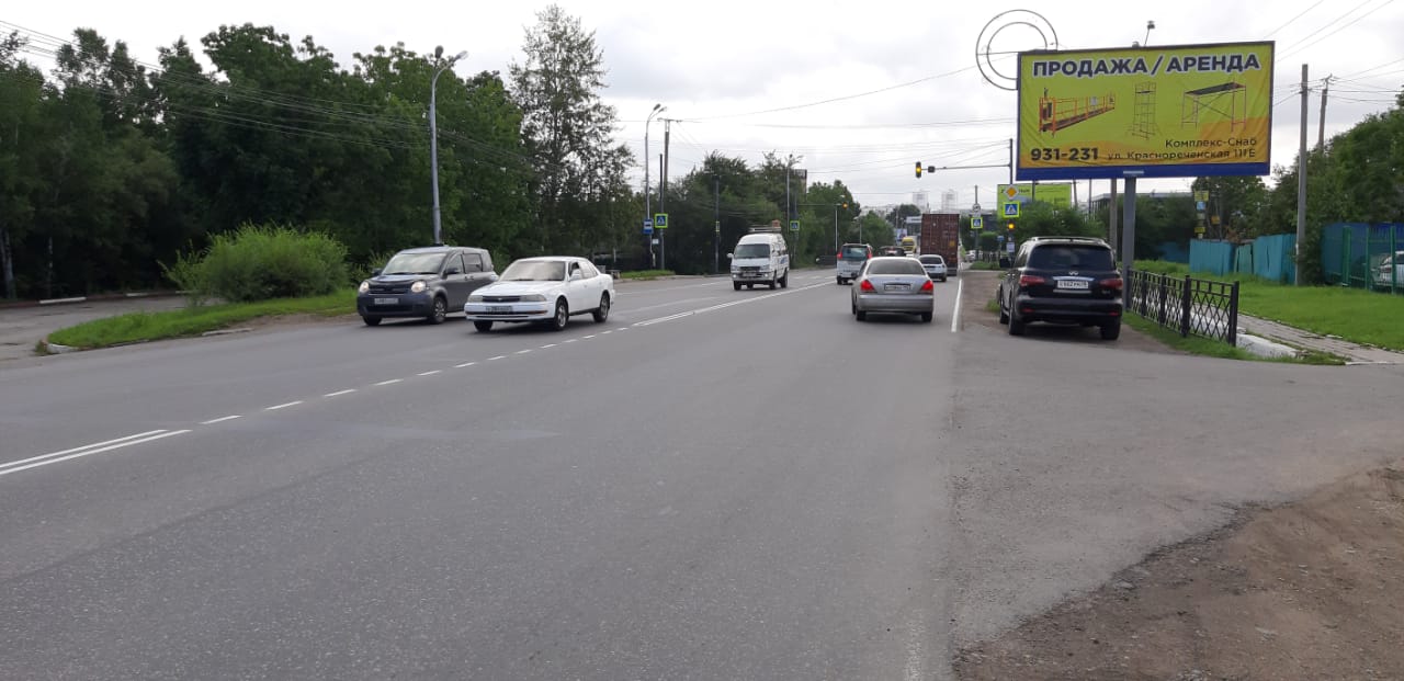 Фотография рекламного носителя, тип: Билборд 3x6, адрес: Воронежская ул., д.93 Х Октябрьская ул., Хабаровск, Хабаровский край, Россия. Сторона А №971293