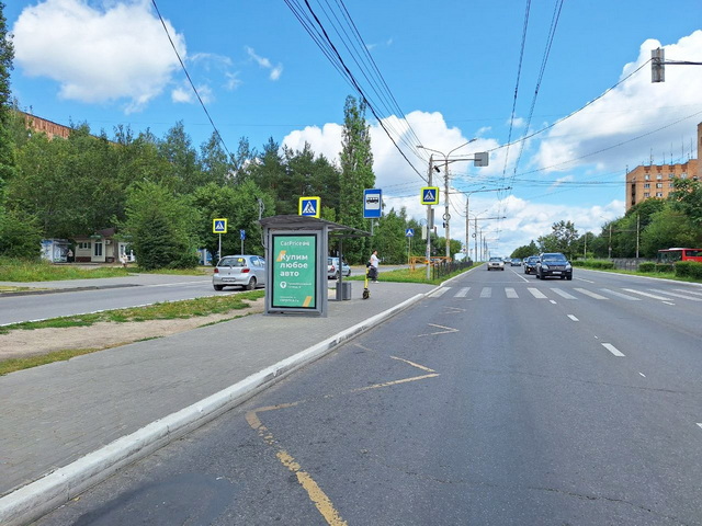 Фотография рекламного носителя, тип: Остановка 1.8x1.2, адрес: Генерала Попова ул., д.8а Х Димитрова ул., Калуга, Калужская область, Россия. Сторона В1-B5 №621600