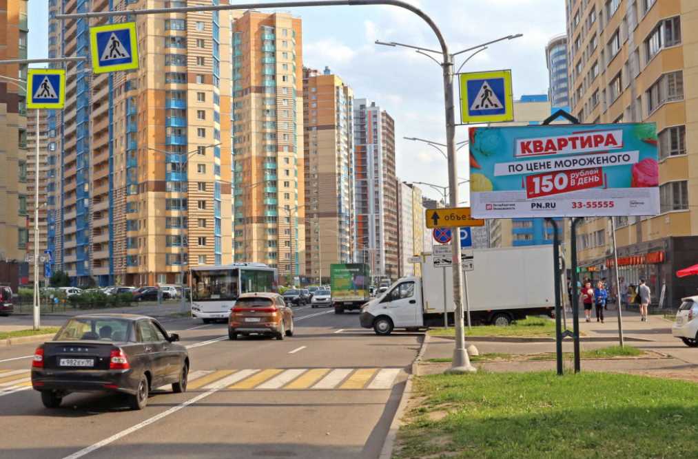 Фотография рекламного носителя, тип: Нестандартный билборд, адрес: Европейский пр-т. Х Итальянский пер., Кудрово, Ленинградская область, Россия. Сторона A №717327