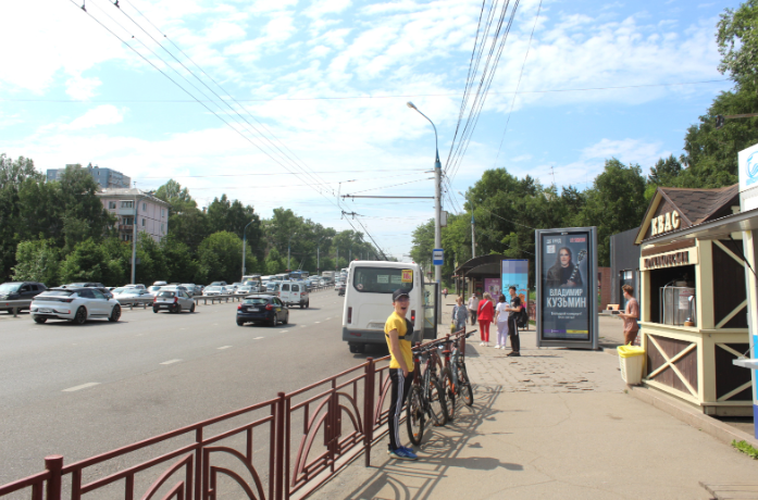 Фотография рекламного носителя, тип: Пиллар 3x1.4, адрес: Байкальская ул., ост. Лисиха, Иркутск, Иркутская область, Россия. Сторона А1-А5 №159258