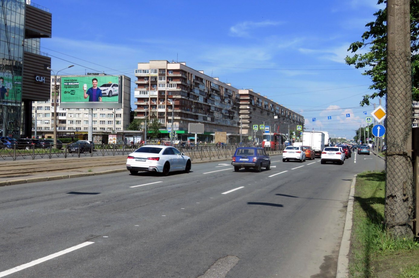 Фотография рекламного носителя, тип: Суперсайт 5x15, адрес: Бухарестская ул. Х Белы Куна ул., д.3, Санкт-Петербург, Россия. Сторона Б1-Б3 №126818