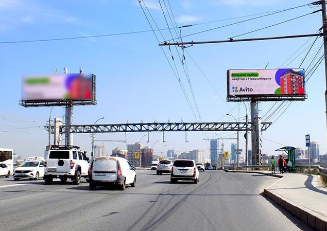 Фотография рекламного носителя, тип: Суперсайт 5x15, адрес: Димитровский мост Х Моторная ул., д.55а, Новосибирск, Новосибирская область, Россия. Сторона А1 №505429