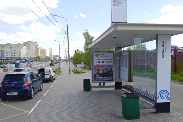 Фотография рекламного носителя, тип: Остановка 1.8x1.2, адрес: Заречная ул., корп.1701, Зеленоград, Москва, Россия. Сторона А №950366