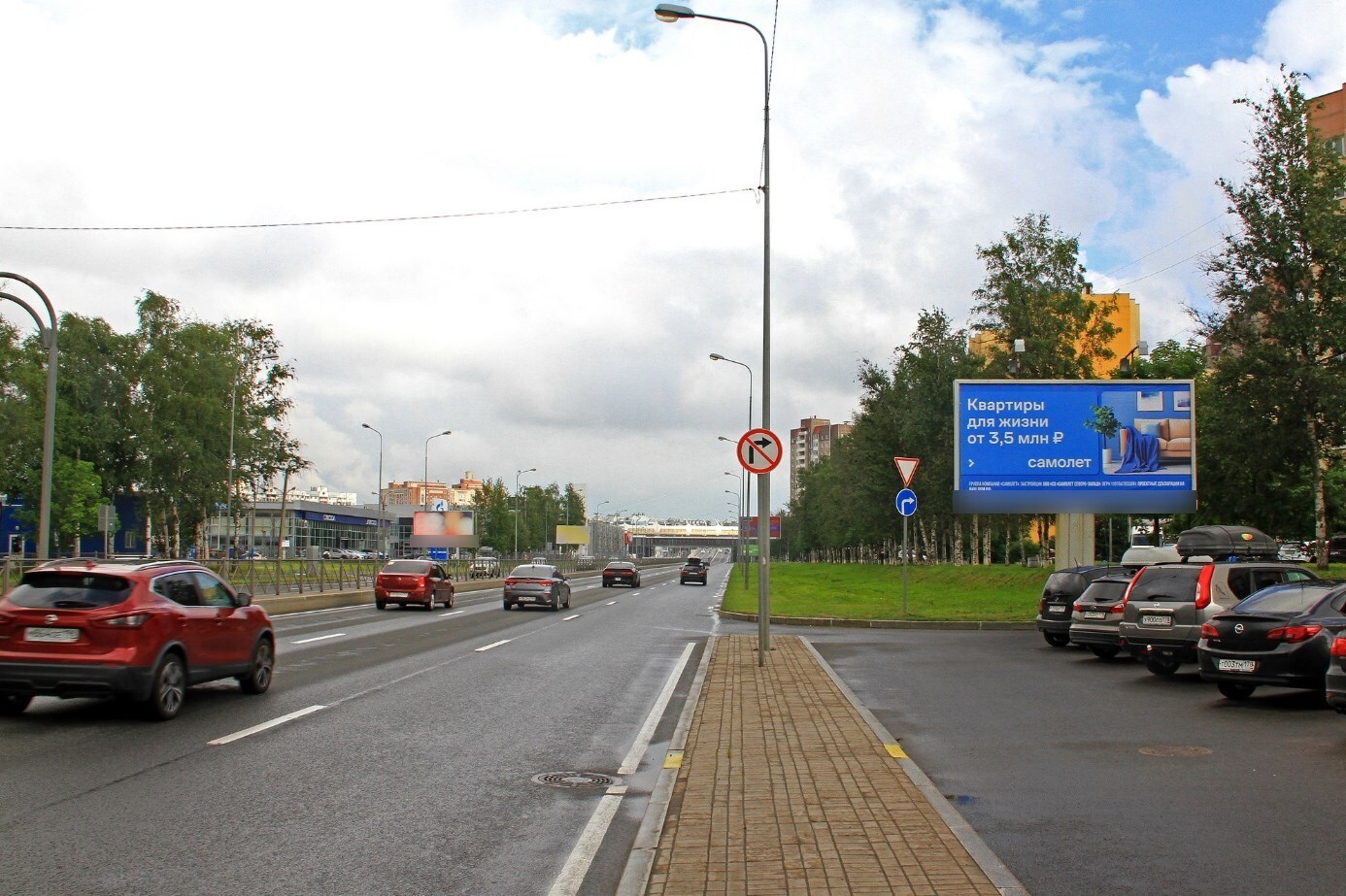 Фотография рекламного носителя, тип: Билборд 3x6, адрес: Приморское ш. Х Школьная ул., д.106, Санкт-Петербург, Россия. Сторона А №105937