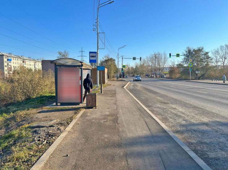 Фотография рекламного носителя, тип: Остановка 1.8x1.2, адрес: Говорова ул., д.54г, Красноярск, Красноярский край, Россия. Сторона B №1361541