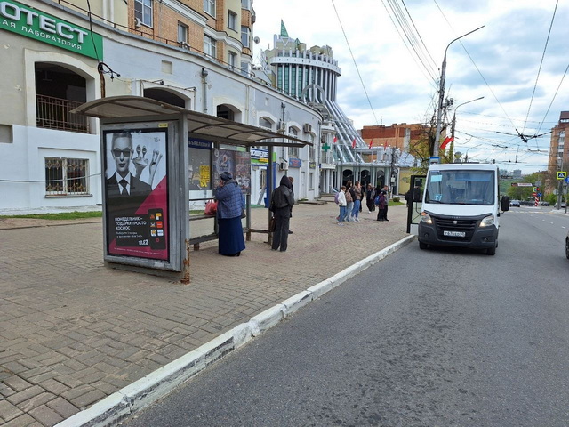 Фотография рекламного носителя, тип: Остановка 1.8x1.2, адрес: Гагарина ул., д.6а/47, Калуга, Калужская область, Россия. Сторона B1-В5 №992664