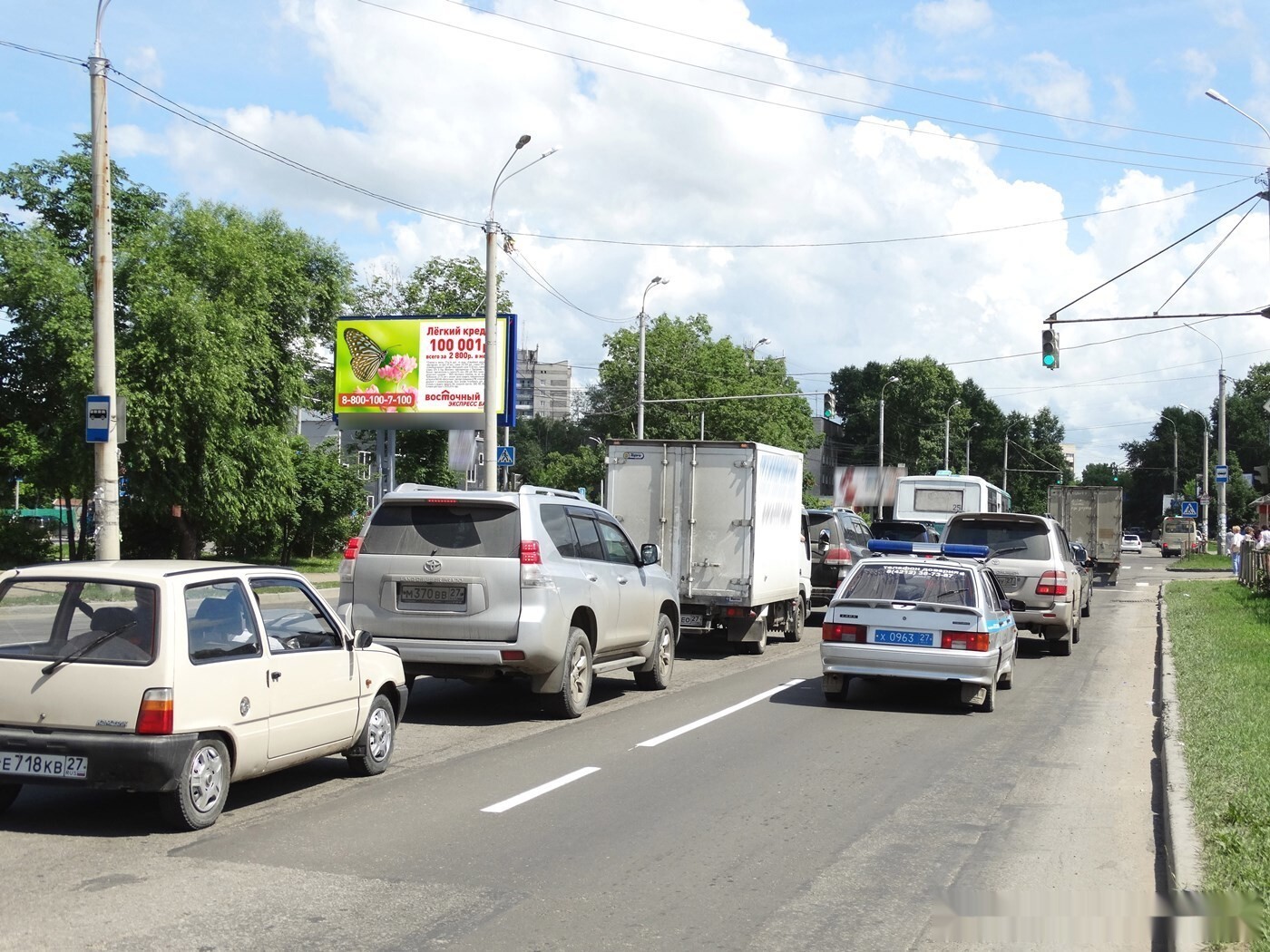 Фотография рекламного носителя, тип: Билборд 3x6, адрес: Суворова ул. Х Кутузова ул., Хабаровск, Хабаровский край, Россия. Сторона Б №157673