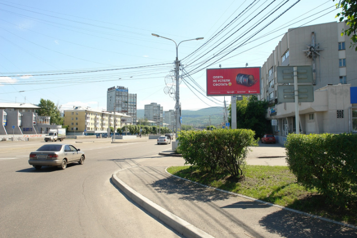 Фотография рекламного носителя, тип: Билборд 3x6, адрес: Матросова ул., д.4, Красноярск, Красноярский край, Россия. Сторона A1-A3 №210733