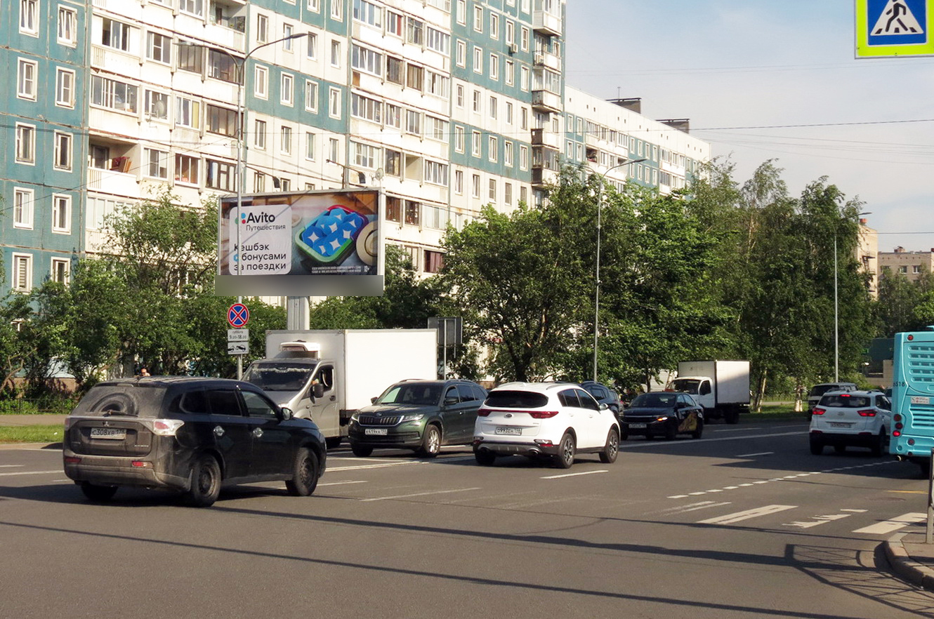 Фотография рекламного носителя, тип: Билборд 3x6, адрес: Искровский пр-т., д.1 Х Коллонтай ул., Санкт-Петербург, Россия. Сторона Б1 №106734