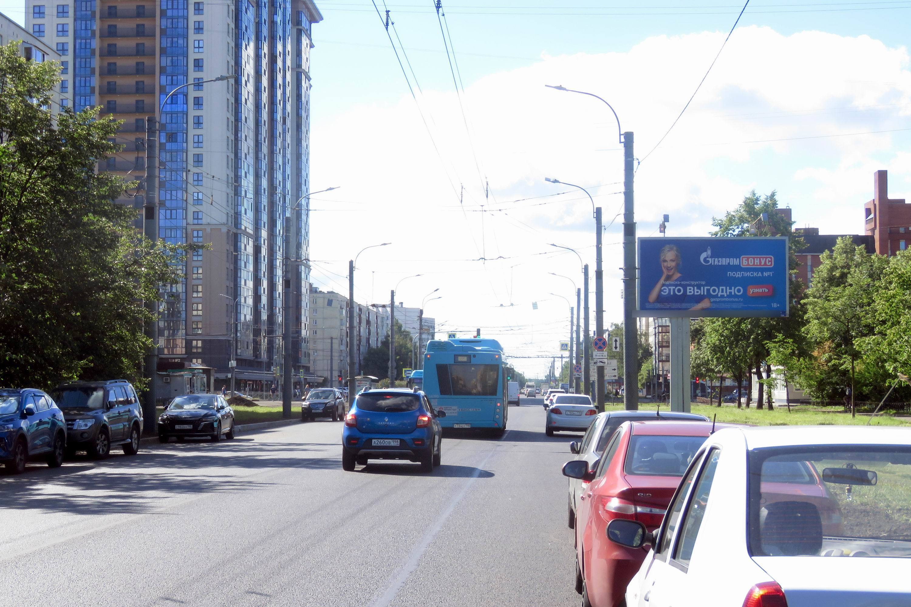 Фотография рекламного носителя, тип: Билборд 3x6, адрес: Будапештская ул. Х Я. Гашека ул., Санкт-Петербург, Россия. Сторона А1 №106743