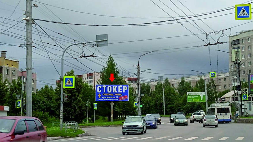 Фотография рекламного носителя, тип: Билборд 3x6, адрес: Октября пр-т., д.56 Х Жуковского ул., Миасс, Челябинская область, Россия. Сторона B №200368