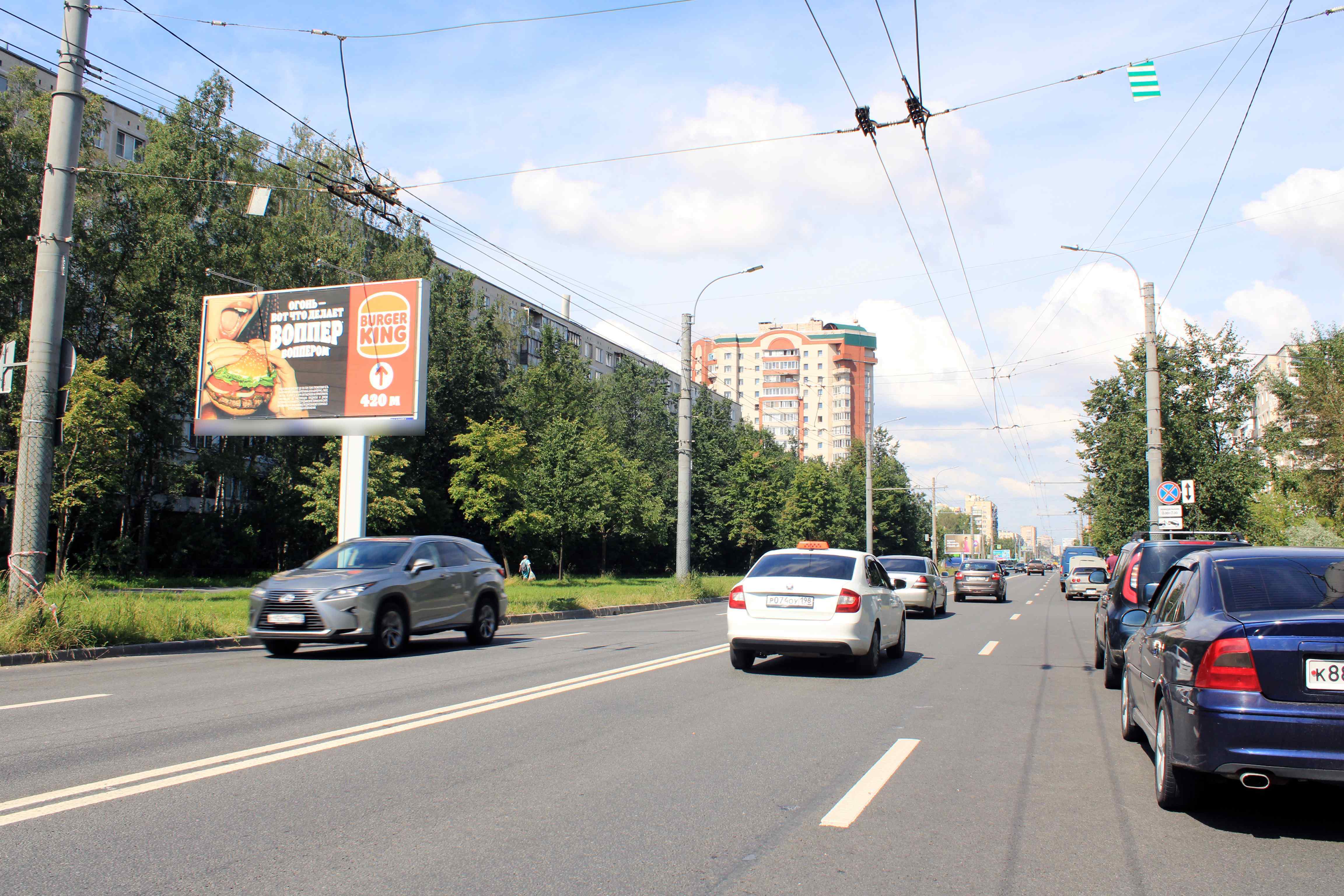 Фотография рекламного носителя, тип: Билборд 3x6, адрес: Будапештская ул. Х Я. Гашека ул., Санкт-Петербург, Россия. Сторона Б №106744