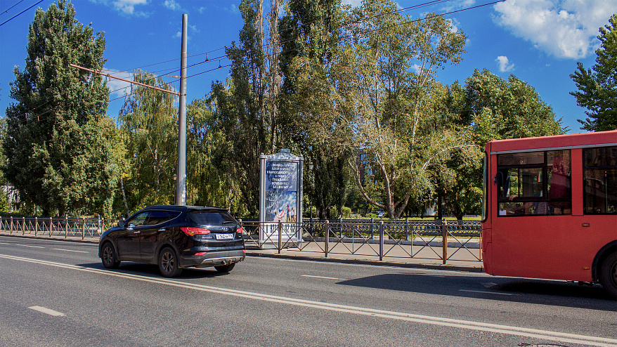 Фотография рекламного носителя, тип: Пиллар 3x1.4, адрес: Московская ул., д.60, Казань, Республика Татарстан, Россия. Сторона A №686028